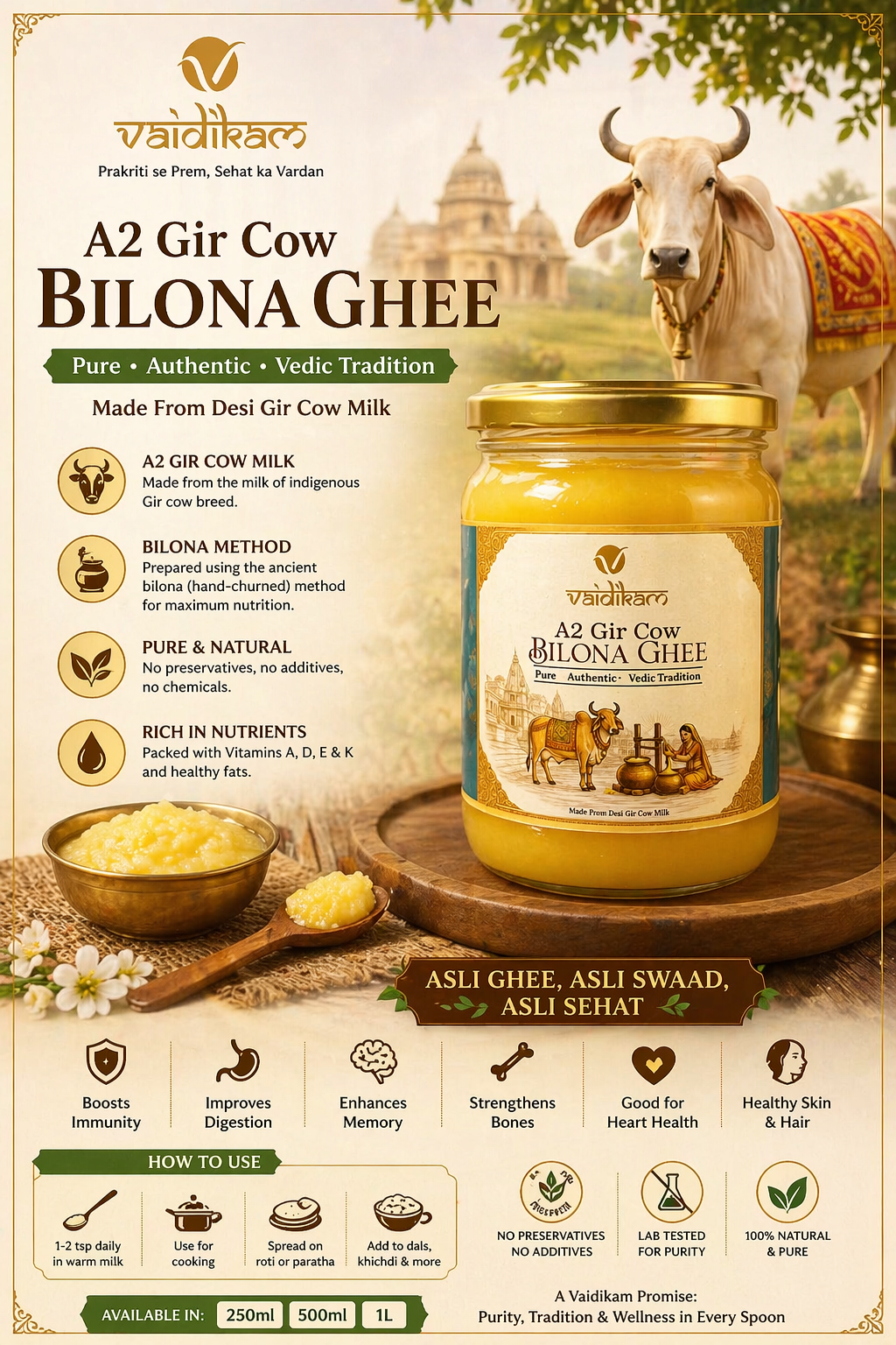 Vaidikam A2 Gir Cow Bilona Ghee – Shuddh Parampara ka Asli Swad ( 250 gm) Vaidikam Products Pvt Ltd
