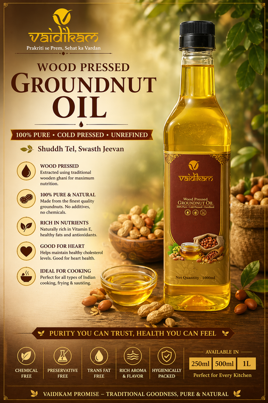 Vaidikam Wood Pressed Groundnut Oil – 1 Liter (Shuddh Tel, Swasth Jeevan) Vaidikam Products Pvt Ltd