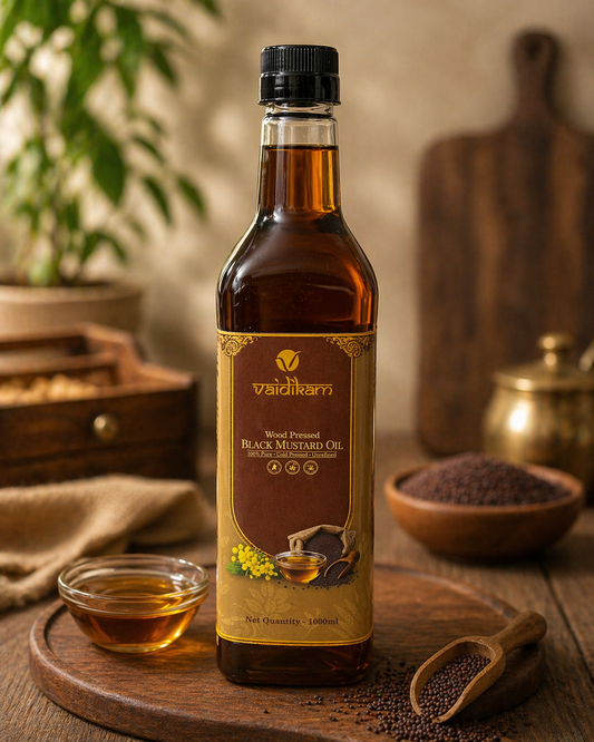 Vaidikam Wood Pressed Black Mustard Oil – 1 Liter (Shuddh Sarson Tel, Asli Swad) Vaidikam Products Pvt Ltd