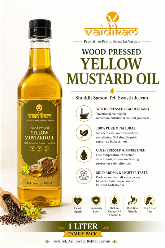 Vaidikam Wood Pressed Yellow Mustard Oil – 1 Liter (Shuddh Sarson Tel, sehatmand Swad) Vaidikam Products Pvt Ltd