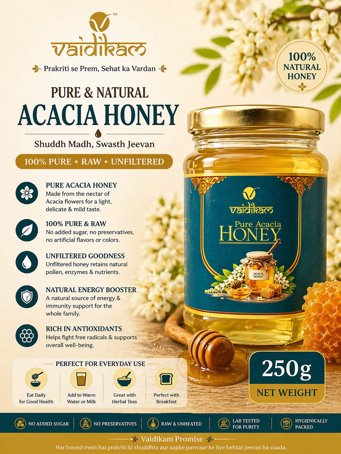 Vaidikam Pure Acacia Honey (250 ml) Vaidikam Products Pvt Ltd