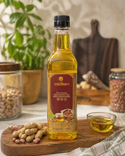 Vaidikam Wood Pressed Groundnut Oil – 1 Liter (Shuddh Tel, Swasth Jeevan) Vaidikam Products Pvt Ltd