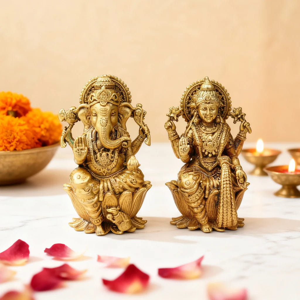 Vaidikam 3 Inch Delightful Brass Laxmi Ganesh Idol Vaidikam Products Pvt Ltd