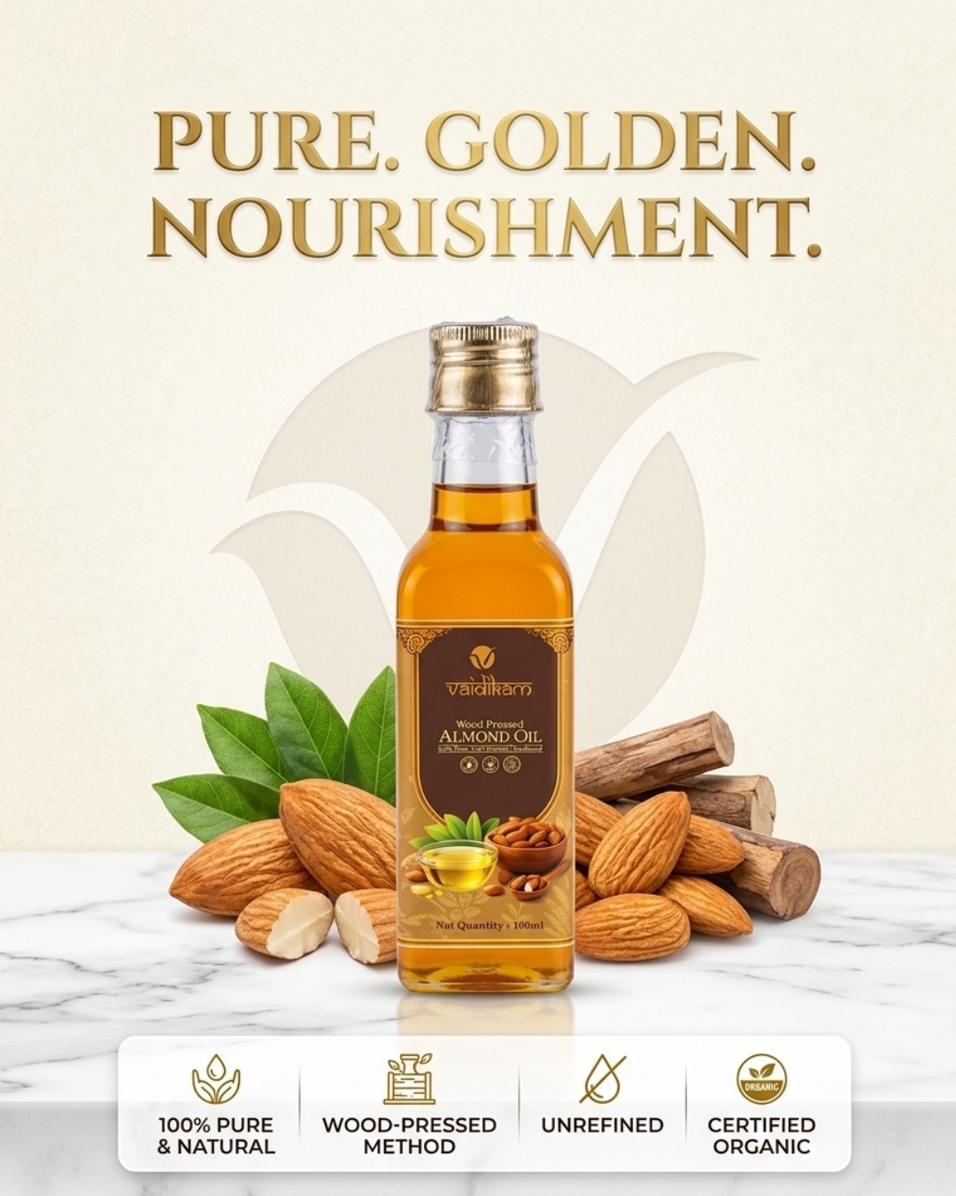 Vaidikam Wood Pressed Almond Oil – 100ml Vaidikam Products Pvt Ltd